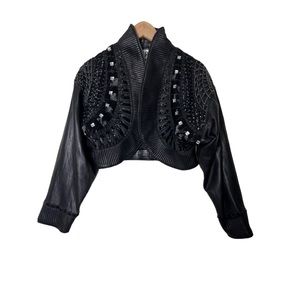 Vintage 80s 90s Erez Black Beaded Cropped Leather Jacket M